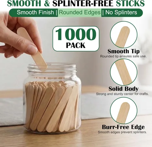 Vista 4 de Perfect Stix Mini palitos de madera para manualidades de 2.5 pulgadas, 1000 unidades a granel, palitos pequeños de madera de abedul para encerar