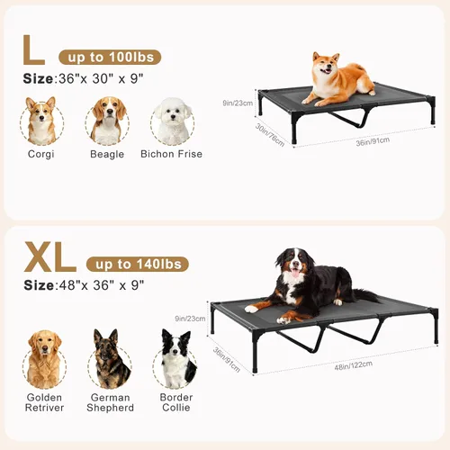 Vista 3 de petizer Cama elevada grande y refrescante para perros, catre resistente al aire libre para acampar en verano, cama elevada para mascotas Negro