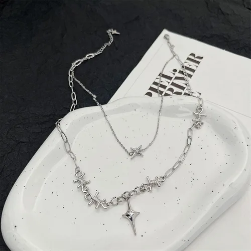 Vista 87 de Y2k - Collar irregular con dije de estrella, piedra de luna, diseño de cadena de moda, joyería de plata picante para mujer