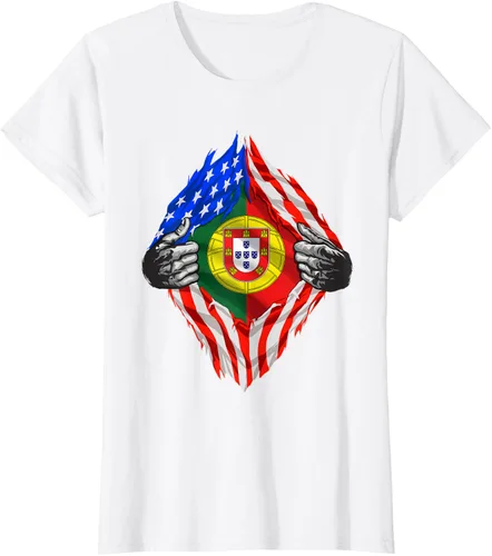 Vista 20 de Camiseta de bandera de Estados Unidos con diseño de raíces portuguesas, Negro, S