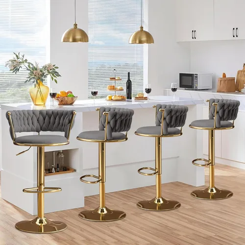 Vista 13 de Velvet Bar Stools Set of 1, Swivel Counter Height Barstools with Woven Backrest, Adjustable Height Bar Stools for Kitchen Island, Home Bar, Pub