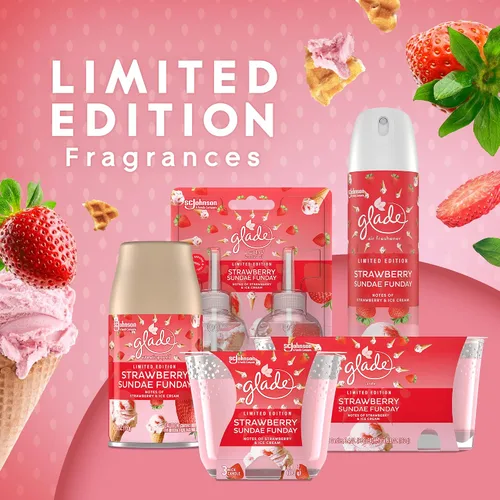 Vista 3 de Glade Strawberry Sundae Funday - Vela de 3 mechas, 6.8 onzas, aroma primaveral