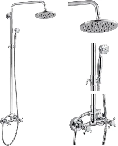 Vista 11 de Sistema de ducha de tubo expuesto de doble función, redondo, cabezal de ducha de lluvia de 8 pulgadas, juego combinado de accesorios de latón