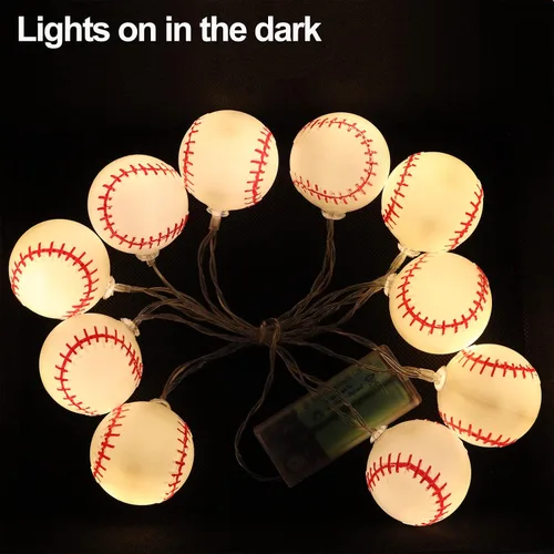 Vista 6 de Yayfazy Luces de Cadena de Decoraciones de Béisbol, Temporizador que Funciona con Pilas 6.5 pies 10LED Decoración de Habitación, Adornos de Béisbol