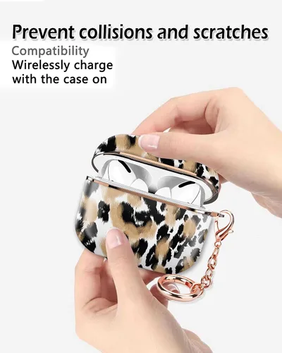 Vista 3 de ZEKICE Compatible con AirPod Pro 2ª/1ª Generación Funda Protectora Resistente a Golpes Carcasa Dura con Llavero de Oro Rosa, Funda para Niñas