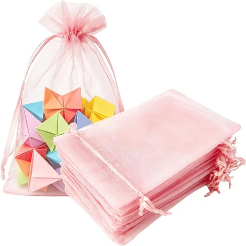 Vista 13 de Paquetes de 50 bolsas de regalo de organza de 4 x 6 pulgadas con cordón negro transparente, decoraciones de embalaje de tela transparente