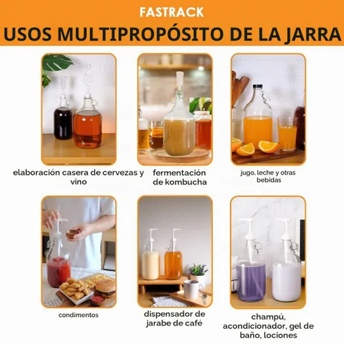 Vista 5 de FastRack Jarras de vidrio ámbar de 64 oz con tapas Polyseal (paquete de 2) Jarras de cerveza de medio galón (1/2 galón) para elaboración casera