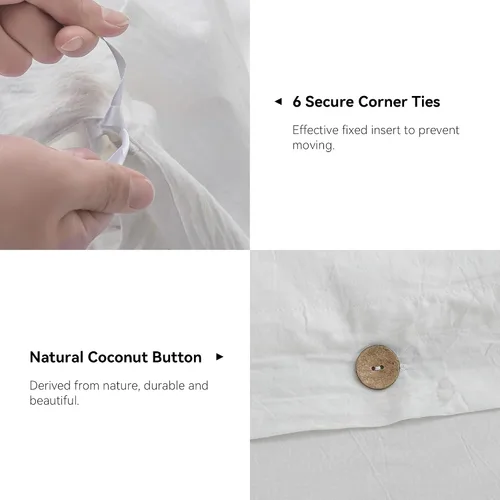 Vista 5 de JELLYMONI - Funda de edredón, 100 % algodón lavado con textura similar al lino, ropa de cama suave y transpirable de 3 piezas con cierre de botón