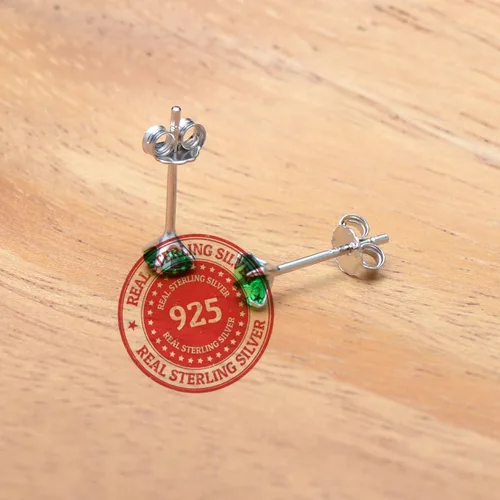Vista 9 de Aretes de plata de ley con circonita cúbica verde esmeralda para mujer