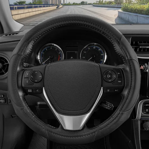 Vista 24 de Motor Trend GripDrive - Funda de cuero negro sintético para volante de automóvil, camión, camioneta, SUV, tamaño pequeño de 14 pulgadas, funda