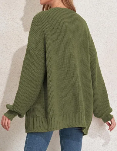 Vista 3 de ZAFUL Cárdigan de punto grueso para mujer, con frente abierto, para otoño, manga larga, casual, holgado, grueso, para exteriores