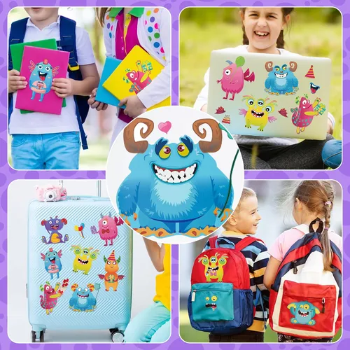 Vista 6 de Haz una cara, 50 hojas de calcomanías de bricolaje con temática de monstruos para niños, 10 estilos perfectos para cumpleaños, aula, idea de bolsa