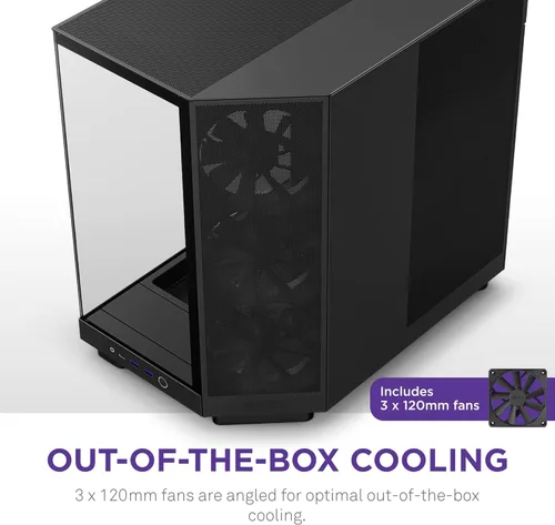 Vista 4 de NZXT H6 Flow CC-H61FB-01 Carcasa compacta de doble cámara de torre media con flujo de aire Paneles de vidrio panorámicos Paneles de flujo