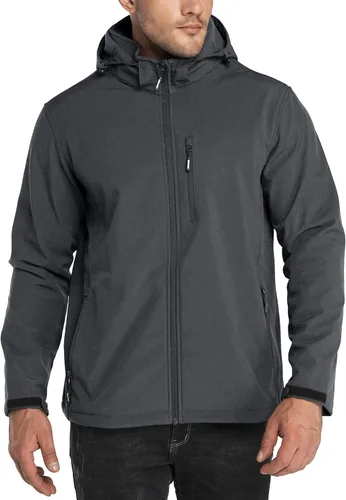 Vista 10 de Outdoor Ventures - Chaqueta ligera de Softshell para hombre con forro polar, con capucha, resistente al agua, para senderismo, rompevientos