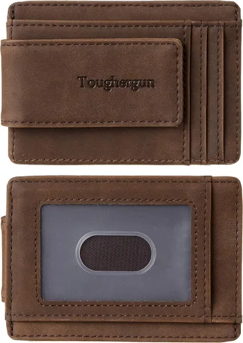 Vista 28 de Cartera minimalista Toughergun para hombres con clip de dinero magnético, cartera de cuero, tarjetero de crédito con bloqueo RFID Negro