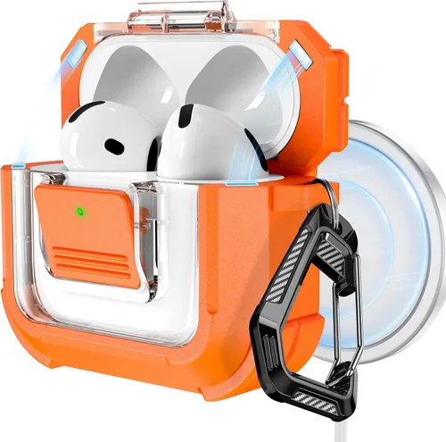 Vista 15 de RFUNGUANGO Funda para AirPods Pro 2, compatible con AirPods Pro de 2ª/1ª generación, compatible con MagSafe, bloqueo automático magnético con kit