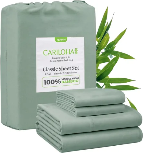 Vista 13 de Cariloha Set de sábanas clásico de 4 piezas Ropa de cama de playa King Material de viscosa Extra suave, refrescante para personas que