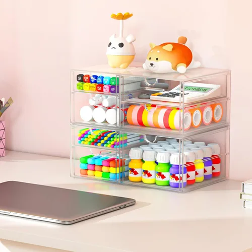 Vista 7 de caktraie - Organizador de maquillaje acrílico versátil, organizador de cajones - Almacenamiento de escritorio transparente para cosméticos