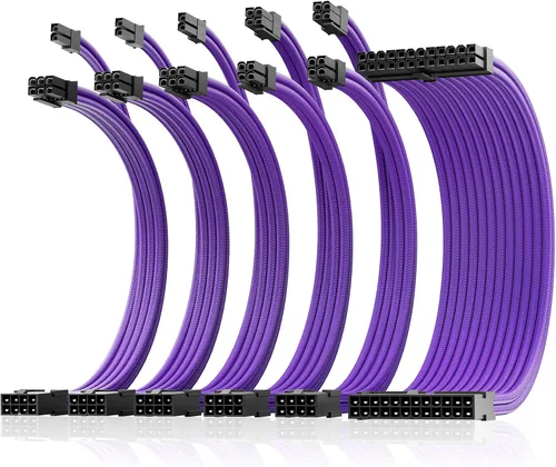 Vista 10 de Asiahorse Cable con funda de fuente de alimentación para cable de extensión de fuente de alimentación, kit de cable de extensión 1x24-PIN/2x8-PORT