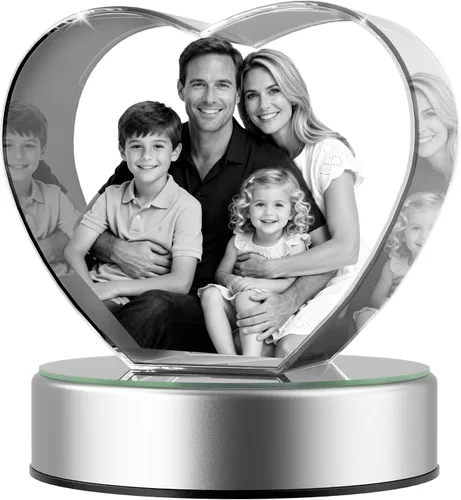 Vista 15 de Foto de cristal 3D con forma de corazón personalizada, regalo de imagen de cristal grabada con láser para papá, marido, abuelo, día del padre