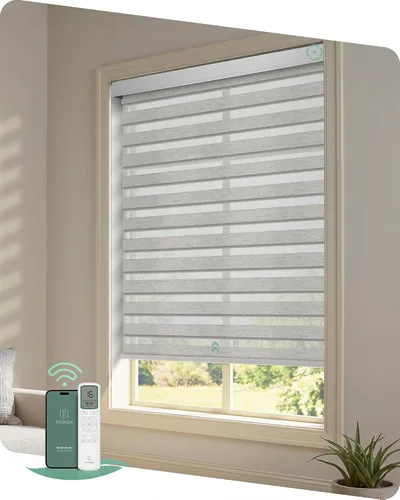 Vista 9 de Yoolax Persianas motorizadas de cebra con control remoto, persianas Gris suave