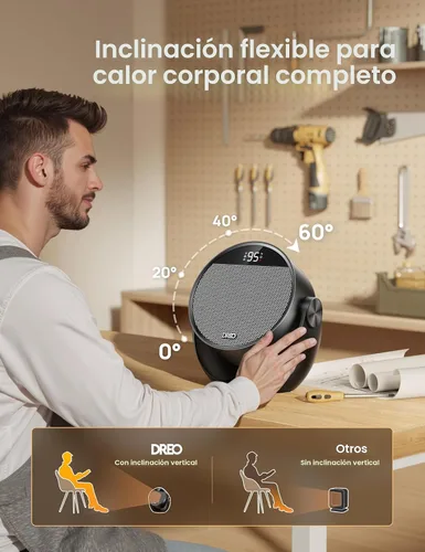 Vista 5 de Dreo Calentador de espacio de 1500 W, inclinación ajustable de 60°, calentadores eléctricos portátiles de 10.5 pies/s para uso en interiores