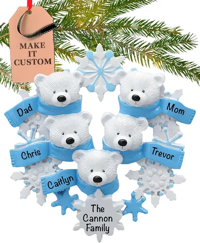 Vista 13 de Adorno personalizado para pareja 2026 24 horas, grabado con láser, adornos de Navidad de oso polar para árbol Familia personalizada de 2 copos