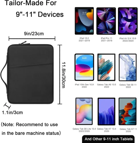 Vista 2 de Funda de transporte para tableta de 9 a 11 pulgadas para iPad Pro 11 (2022-2018), iPad 10.9 (10.ª generación), iPad Air (5/4ª generación), Galaxy