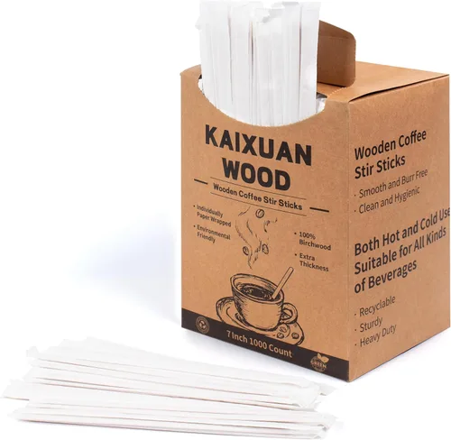 Vista 9 de 1000 agitadores de café envueltos individualmente de madera, palitos de madera desechables de 5.5 pulgadas para café, cóctel y bebidas calientes
