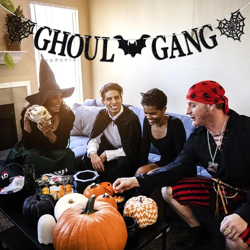 Vista 3 de Cartel de Ghoul Gang, accesorios para fotos de fiesta de noche de Halloween, temática de fantasmas de terror, suministros de decoración de fiesta