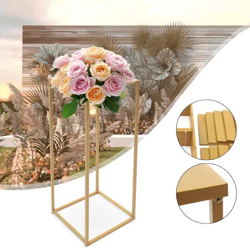 Vista 7 de 10 Uds. Florero de piso de flores, columna de metal, arreglo floral, estante de exhibición de mesa dorado, telón de fondo floral para centro de mesa