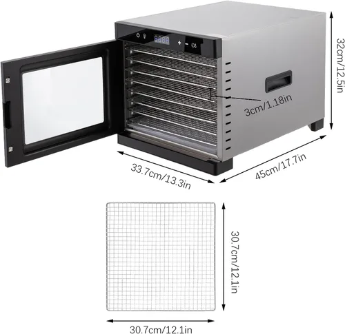 Vista 6 de Deshidratadores de alimentos para encimera, máquina secadora de acero inoxidable con temporizador digital ajustable de 24 horas, control