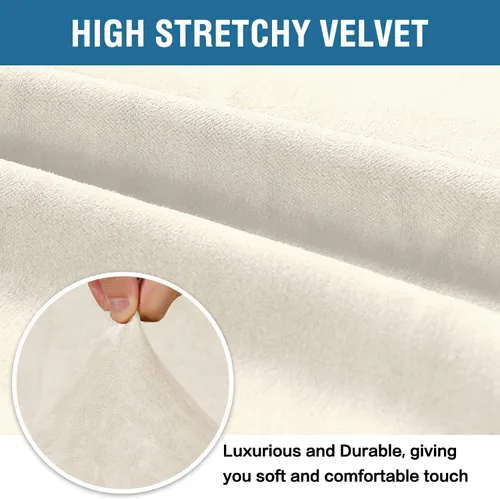 Vista 4 de H.VERSAILTEX Fundas de terciopelo para sofá, paquete de 3 fundas de cojín en forma de T, color marfil