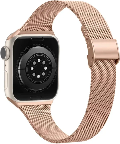 Vista 4 de Correa de metal compatible con iWatch 38mm 40mm 42mm 44mm, de acero inoxidable, tejido de metal fino pequeño suave, repuesto para iWatch Series 6 5