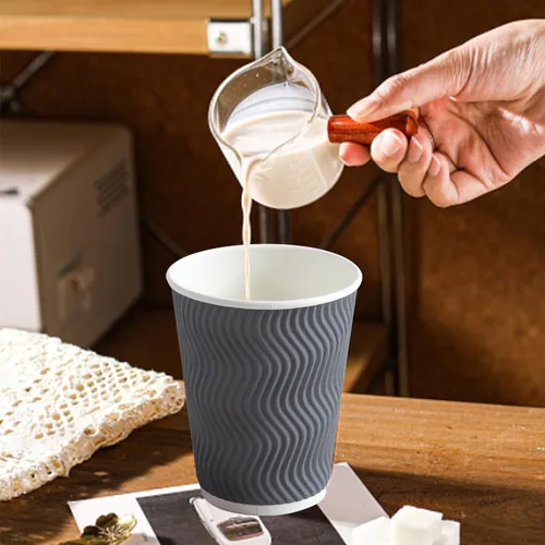Vista 5 de Tazas de café Clawsoff 8 onzas 150 unidades, Tazas de papel desechables onduladas con pared corrugada y aisladas para café 8 OZ, Para llevar