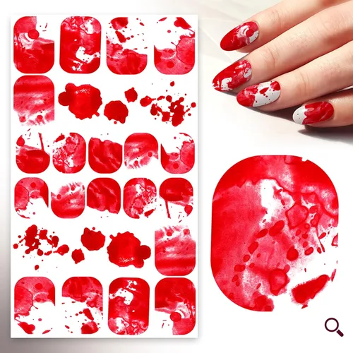 Vista 7 de FLONZNAIL - Calcomanías adhesivas para uñas (6 hojas) FLONZNAIL Bloody Splatter Nails Freeform Halloween Design Blood Murder Horror Ocho
