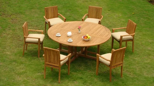 Vista 2 de Mesa de comedor redonda de madera de teca Grade-A de 72 pulgadas #WFDT72