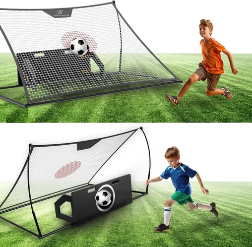 Vista 8 de Red rebotadora de fútbol SwiftSurge - Red de entrenamiento de fútbol plegable con tablero de rebote, tubos de hierro de acero - Red de fútbol