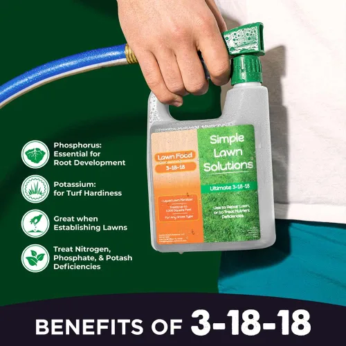 Vista 5 de Simple Lawn Fertilizante 3 en 1: Alto fósforo/potasio, ácido húmico, nitrógeno y hierro para un césped más verde, botellas de 32 onzas