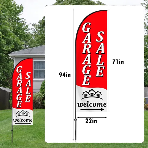 Vista 2 de Letrero de venta de garaje,Kit de bandera y poste de publicidad de plumas,Bandera de venta de garaje para patio,Kit de poste de bandera de señal
