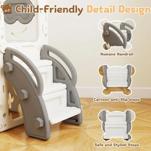 Vista 5 de Tobogán 8 en 1, tobogán interior para niños pequeños de 1 a 3 años y juego para interiores y exteriores, con almacenamiento, escalador, telescopio