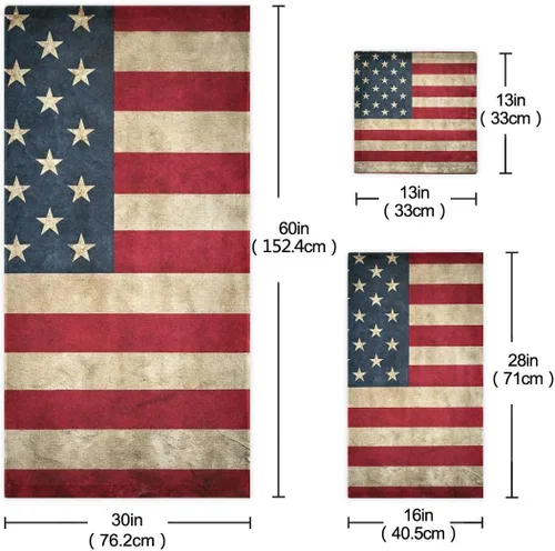 Vista 3 de Qilmy Juego de toallas de 3 piezas con la bandera estadounidense, absorbente y suave, juego de toallas decorativas para baño con toalla de baño