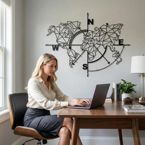 Vista 5 de DEKADRON Decoración de letrero metálico metálico con brújula con mapa del mundo (39 x 28 pulgadas)