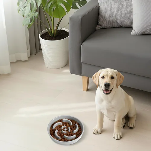 Vista 8 de Cuenco de cerámica para perros de alimentación lenta, 2 tazas de plato de Flor - Gris