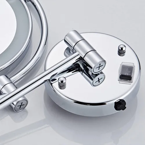 Vista 7 de Espejo de maquillaje con luz LED y aumento, espejo de afeitado de doble cara para baño, espejo extensible de tocador con enchufe, latón, 3X