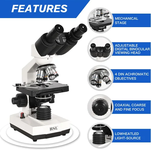 Vista 3 de HSL Microscopio binocular compuesto 40x-2500x para adultos profesional,microscopios para estudiante educar,Microscopio biológico LAB Micro Scope