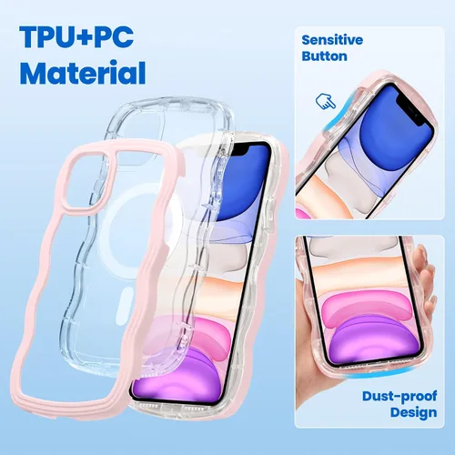 Vista 3 de ZCDAYE Funda magnética para iPhone 11, bonita funda con marco de ondas rizadas compatible con carga inalámbrica, funda protectora transparente