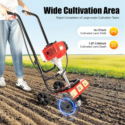 Vista 2 de 52CC 1.9KW Handpull Mini Tiller, Upthehill ZN-8001 Cultivador de jardín eléctrico Cultivador de retroceso para jardín y césped, excavación
