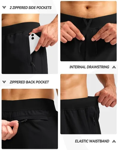 Vista 4 de Pudolla Pantalones cortos de entrenamiento para hombre con 3 bolsillos con cremallera, ligeros de 7 pulgadas, pantalones cortos de gimnasio