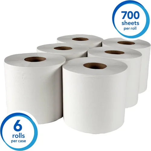 Vista 2 de Scott Professional Toallas de rollo central, a granel, 6 x 700 hojas (01032) Blanco, perforado, para entornos de alto tráfico, compatible